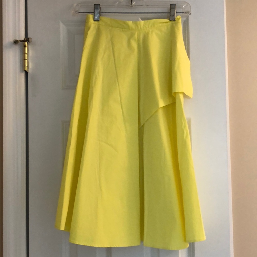 Zara Canary Yellow A-Line Midi Skirt